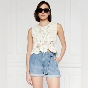 Desigual Cream Crochet Sleeveless Top Tank Boho Festival Size L
